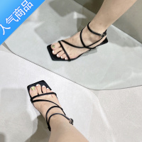 SUNTEK法式性感凉鞋2023夏季新品方头露趾高跟鞋一字扣细带银色时尚女鞋