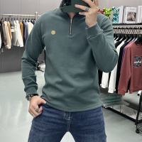 秋冬新款长袖体恤衫男装卫衣半高领上衣半拉链简约打底衫休闲潮流