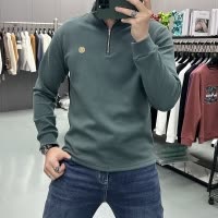 秋冬新款长袖体恤衫男装卫衣半高领上衣半拉链简约打底衫休闲潮流