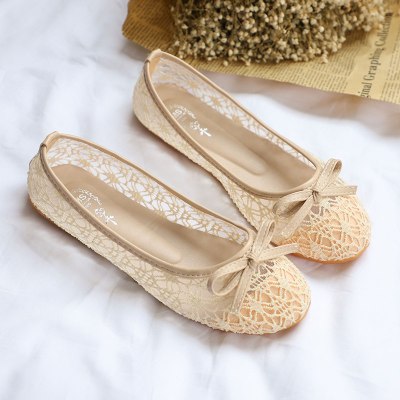 枫述春夏老北京布鞋女透气网布单鞋蕾丝镂空软底女鞋平底豆豆鞋孕妇鞋