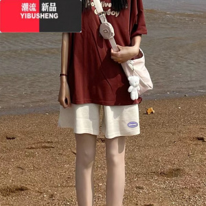 YIBUSHENG运动短裤女季薄款2024新款五分宽松高腰显瘦学生阔腿休闲裤