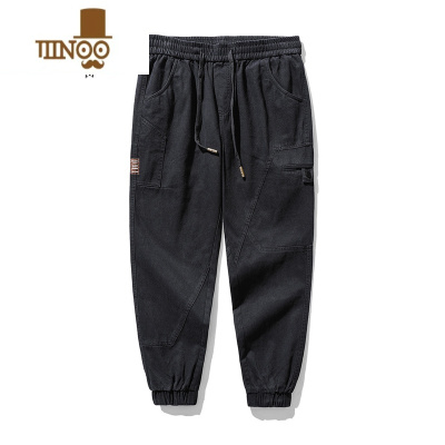 YANXU秋季工装裤男款2023夏季新款休闲裤宽松大码罗纹拼接束脚裤子