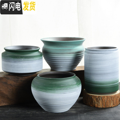 三维工匠粗陶透气紫砂多肉老桩陶瓷大号大口径创意肉肉植物小花盆 草绿-艺韵复古紫砂4个 大花盆容器