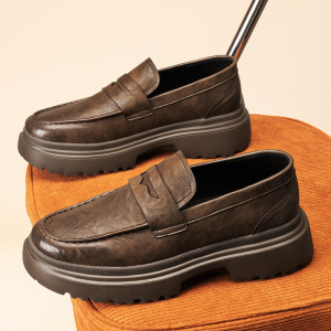 男士秋季新款透气舒适休闲百搭经典时尚轻便简约圆头系带小皮鞋