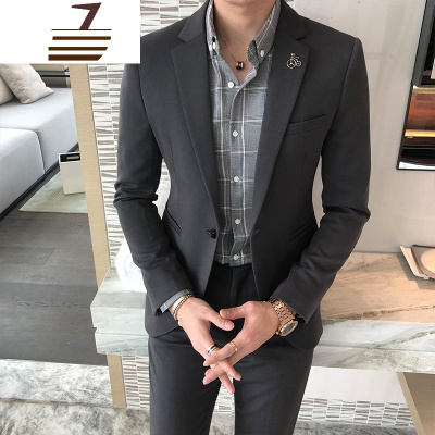 NEWLAKE西服套装男士两件套商务修身职业正装西装伴郎服韩版新郎结婚礼服