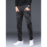 新季潮流裤子男士冬季舒适弹力印花休闲裤男款百搭修身直筒裤男生