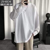 SUNTEK2020港风男士新款棉长袖T恤衫韩版宽松潮流男女大码体恤打底衫T恤