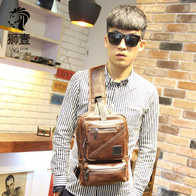 狮壹（Lionone）男士男士腰包胸包斜跨包休闲包小斜挎手机韩版单肩男包包潮男小包咖啡色默认颜色