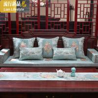 中式红木沙发坐垫中国风实木家具坐垫套罩防滑椅子垫罗汉床垫定做 三维工匠 映满帘-蓝色 定制单坐垫50*170cm一件