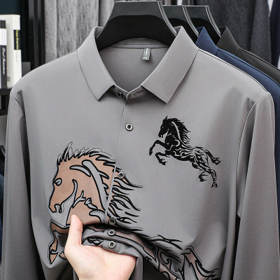 男士长袖衬衫时尚秋季新款衬衣新款休闲衬衫休闲印花百搭款