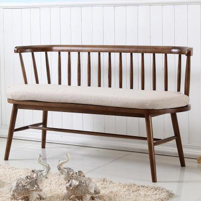 现代简约北欧风实木白蜡木双人休闲椅日式原木沙发凳长凳子定制 胡桃