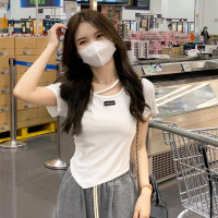不规则设计感短袖T恤女夏季韩版新款辣妹风纯欲白色打底上衣