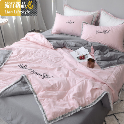 夏季ins公主风夏凉被空调被四件套夏天少女心双人水洗棉夏薄被子 三维工匠