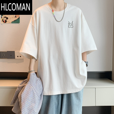 HLCOMAN夏季冰丝凉感短袖T恤男可爱ins半袖宽松体恤青少年百搭打底衫潮流