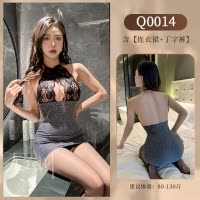 九里晴川内衣挂脖蕾丝连衣裙性感透视调味修身女镂空成人用品 Q0014 均码