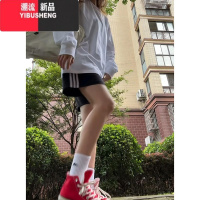 YIBUSHENG2024新款黑色三条杠高腰休闲裤女季宽松阔腿原宿风休闲百搭短裤