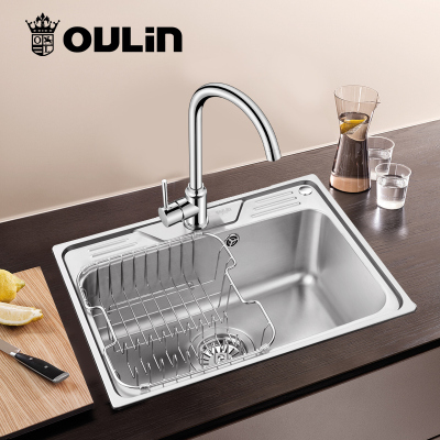 欧琳水槽单槽WG60460 不锈钢水槽套餐 厨房洗菜盆1.0mm加厚单槽 小单槽龙头套餐600*460