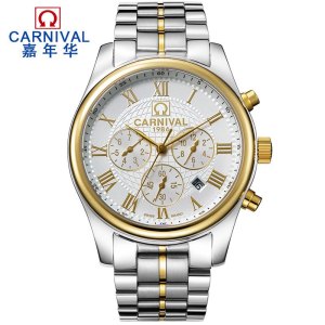 嘉年华CARNIVAL名匠运动手表男 全自动机械表 男士精钢带防水休闲男表正品休闲时尚金属蝴蝶扣腕表8827