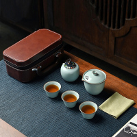 旅行茶具套装 仿宋汝窑便携户外功夫茶具陶瓷旅行茶壶茶杯套组 仿宋汝窑旅行五件套