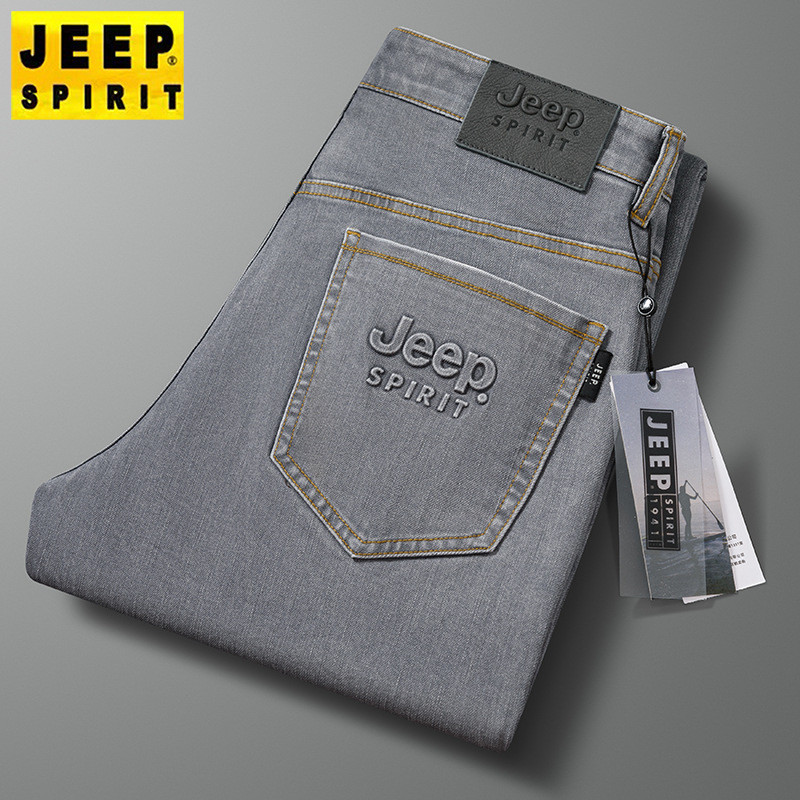 JEEP SPIRIT秋冬男士牛仔裤烫印商务休闲宽松直筒弹力中腰厚款