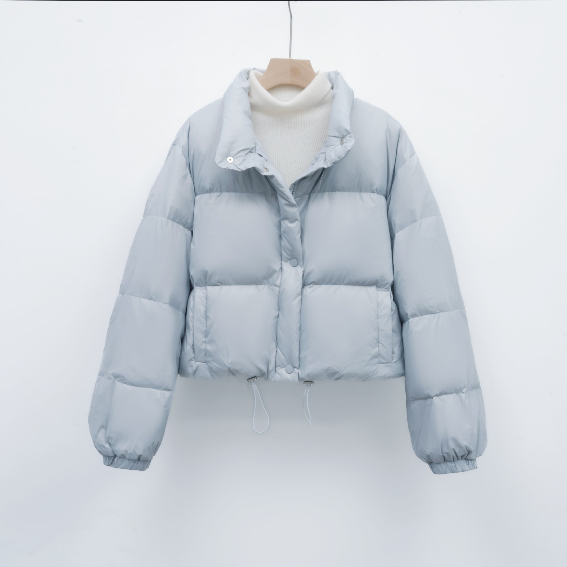 纯色简约加厚女短款立领小个子加厚白鸭绒面包服羽绒_845