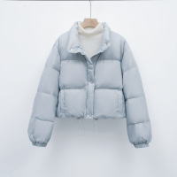 纯色简约加厚女短款立领小个子加厚白鸭绒面包服羽绒_845