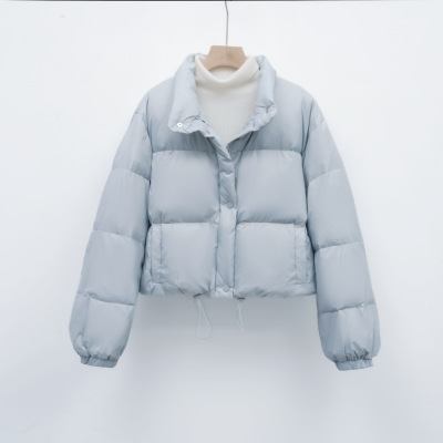 纯色简约加厚女短款立领小个子加厚白鸭绒面包服羽绒_845