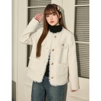 [2.5折价185元叠加优惠券]唐狮早春外套女小香风法式白色春秋新款小个子气质上衣黑色