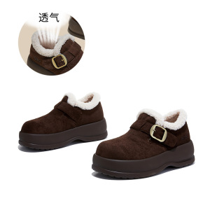 发泡底羊羔毛单鞋女冬季新款复古加绒雪地靴休闲百搭毛毛棉鞋