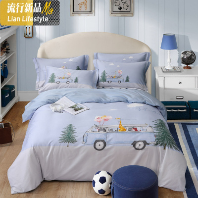 春夏柔丝缎棉四件套1.5m1.8米双人细密长绒棉套件清新 三维工匠