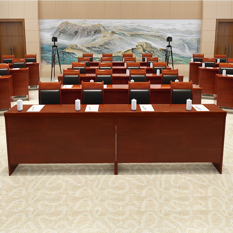 质凡油漆演讲台 办公培训双人会议长条桌油漆实木皮培训课桌会议室