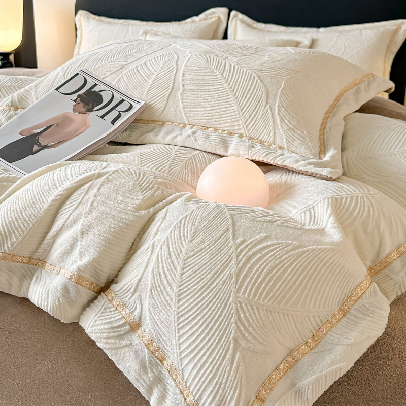 A类牛奶绒床上四件套加厚花绒被套床单冬季法兰珊瑚绒保暖床品