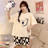 棉质睡衣女夏季短袖短裤薄款家居服韩版可爱卡通休闲款可外穿套装