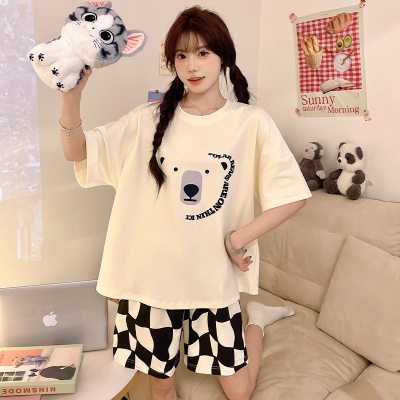 棉质睡衣女夏季短袖短裤薄款家居服韩版可爱卡通休闲款可外穿套装