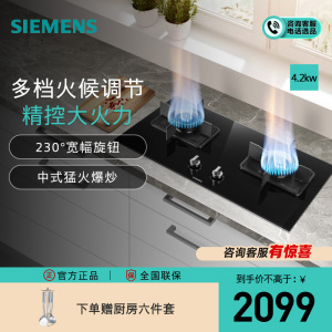 西门子 4.2kw 燃气灶 嵌入式天然气灶具 台式双灶 玻璃面板 一级能效 ER8MF233MP