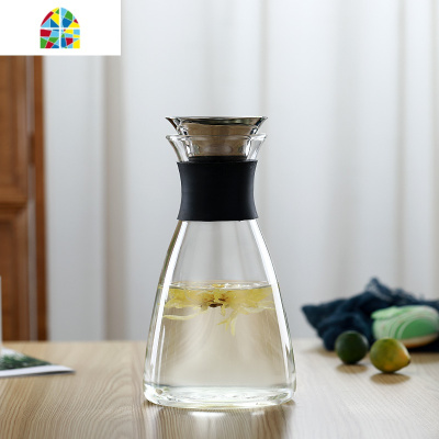 家用北欧风格丹麦solo耐热玻璃凉水壶大容量加厚凉白开水玻璃壶 FENGHOU 1000锥壶+4彩把杯+竹盘