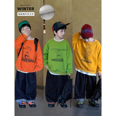 童酷男童冬季新款时尚卡通印花宝宝上衣加绒加厚圆领儿童卫衣