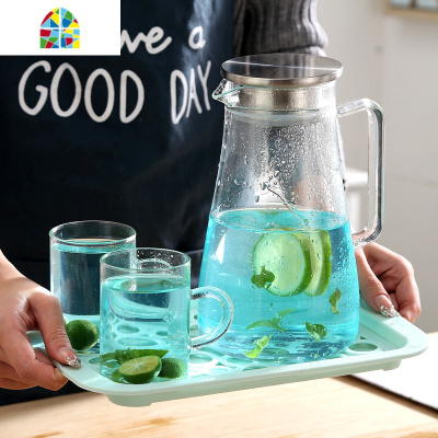 冷水壶玻璃耐热高温防爆大容量透明家用白开水杯子果汁 FENGHOU 密封冷水壶1.7升大壶[051]凉水壶