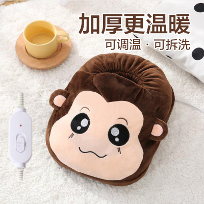 壹志电热暖脚宝家用插电暖脚器捂脚保暖足调温可拆洗毛绒加热暖脚垫办公室电暖鞋男女学生卡通取暖冬季烤脚发热鞋垫 嘻哈猴