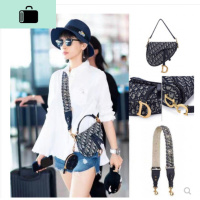 马鞍包女斜挎2020新款复古女包手提单肩刺绣帆布 宽肩带D家字女包NEW LAKE女斜挎包