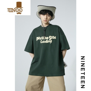 YANXU十九秋/2023夏季新款男女发泡印花短袖T恤宽松潮流百搭学生青少年