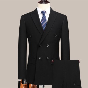 双排扣开叉套装西服男士商务西装韩版修身正装婚礼结婚西服套西男