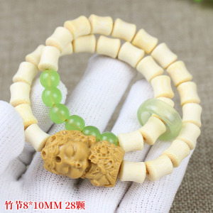 创意金丝竹手链双圈竹节跑环佛珠实心竹子鱼籽纹度母配饰直播货源送女朋友老婆情人节七夕生日礼物 竹节8*10MM28颗加树脂配饰