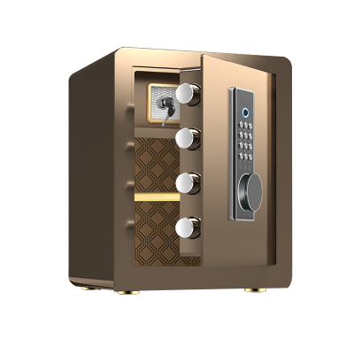 臻远 ZY40618098 小型保险柜密码保险箱全钢防盗保管箱 45cm咖色指纹密码款