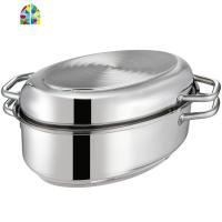 蒸鱼家用大容量蛋形蒸鱼锅多功能304不锈钢特大号蒸锅 FENGHOU 钢盖单层款无蒸隔42CM送蒸架+提碗夹