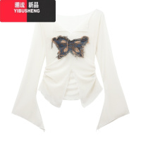 YIBUSHENG法式蝴蝶辣妹开叉防晒长袖T恤女季2024新款收腰显瘦罩衫上衣ins
