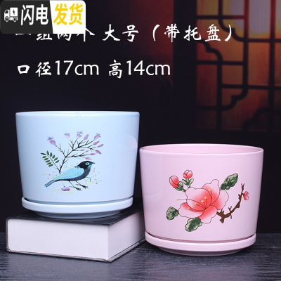 三维工匠花盆 陶瓷 大号带托盘创意个性绿萝阳台室内兰花家用多肉花盆 5510粉月两个大号 大花盆容器