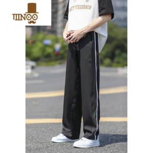 YANXU休闲宽松裤子男款痞帅黑色运动裤夏季薄款冰丝直筒裤潮牌美式长裤