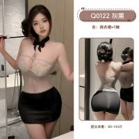 九里晴川拼色连衣裙性感风挂脖抹胸透肤蕾丝露背网纱透视情趣睡裙 九里晴川Q0122[拼接连衣裙-黑灰] 均码