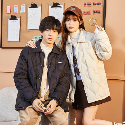 [2件8.8折]唐狮冬季新款情侣装羽绒服男女翻领轻薄时尚衬衫薄款宽松外套潮流